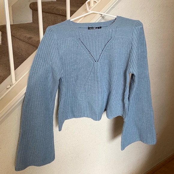 Fashion Nova Sweaters - New Knit wide sleeve dusty blue Sweater say what